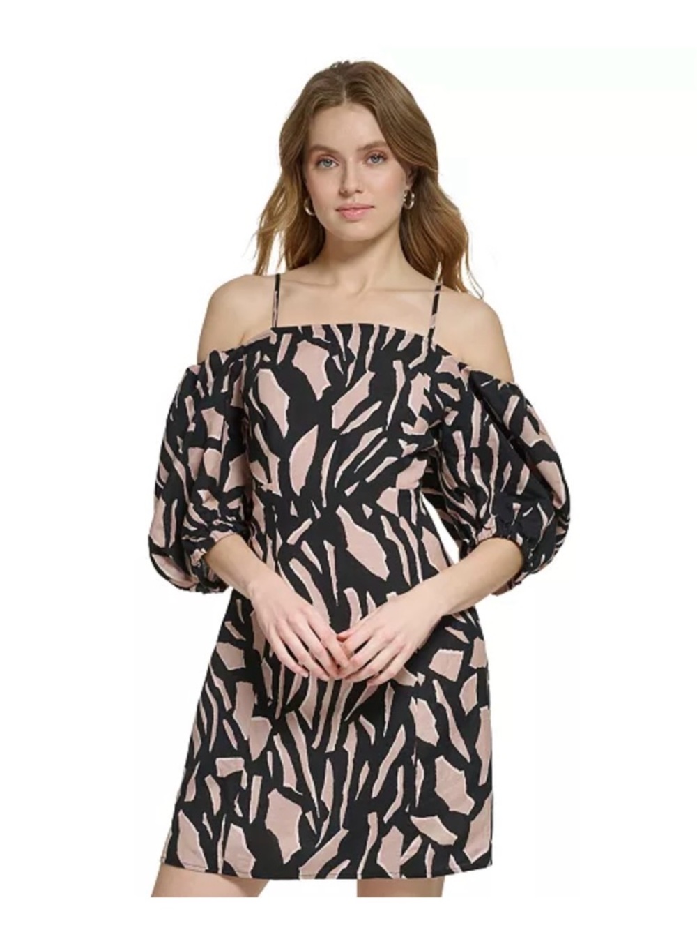 Dkny Pink and Black One-Shoulder Mini Dress